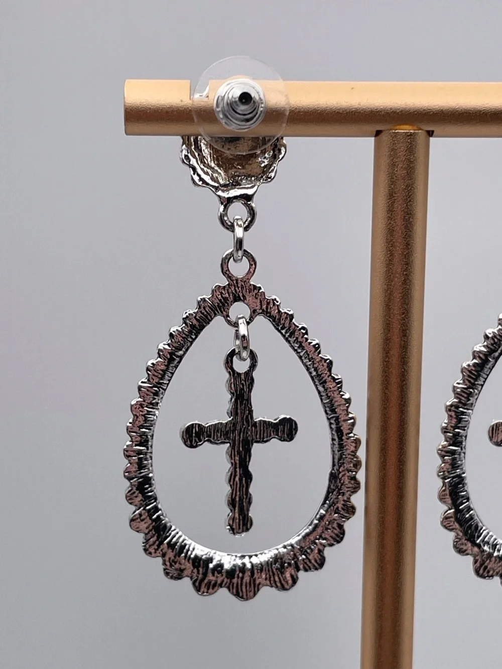 Silver Water Drop Turquoise Cross Drop Earrings Stainless Steel